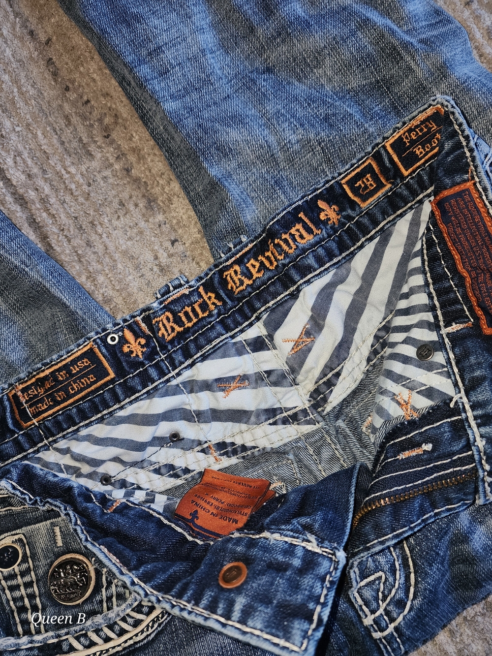 Rock Revival Men's Blue Washed Denim Jeans with Orange Stitching